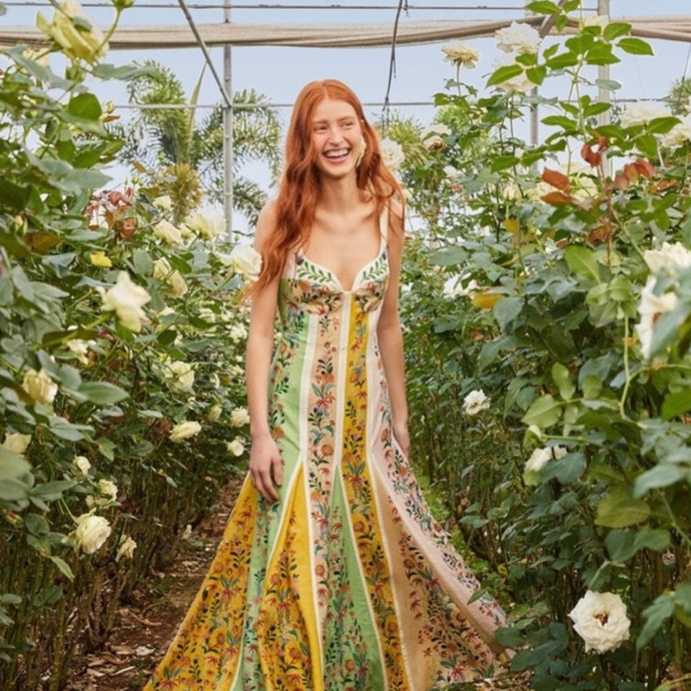 FARM Rio Striped Floral Maxi Dress in Green, Yellow & Pink - Picture 5 of 7